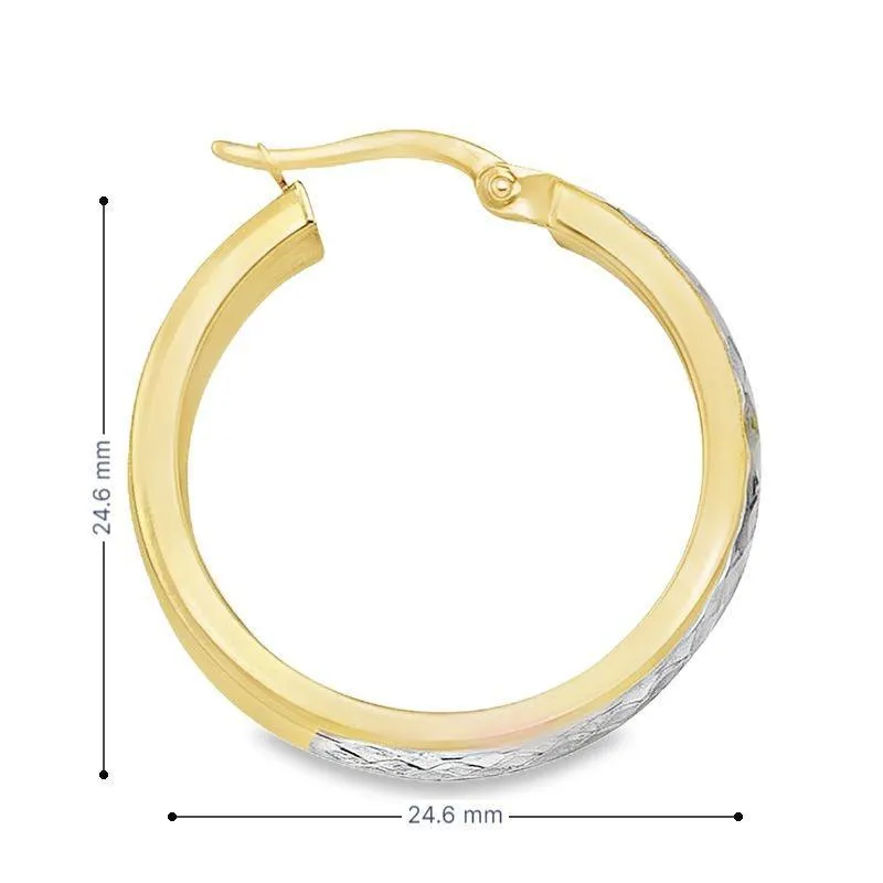 10K Two Tone Gold Fancy Hoop Earrings