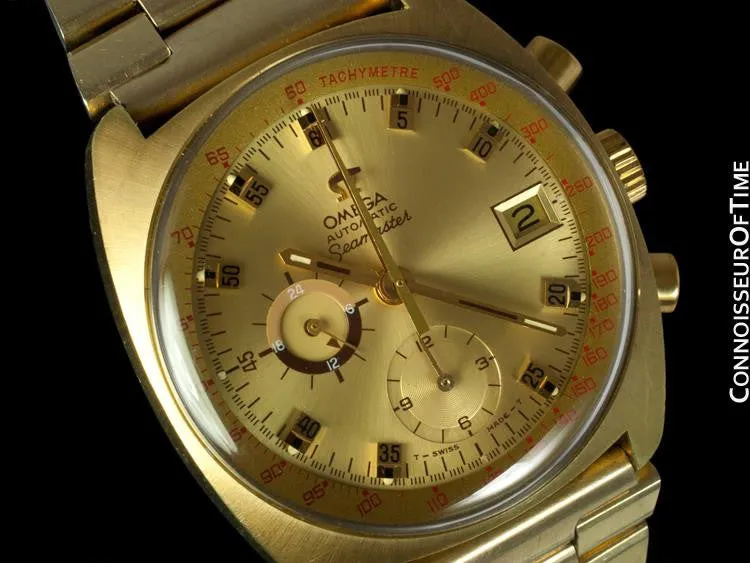 1970's Omega Vintage Mens Seamaster Chronograph - 14K Gold Plated & Stainless Steel