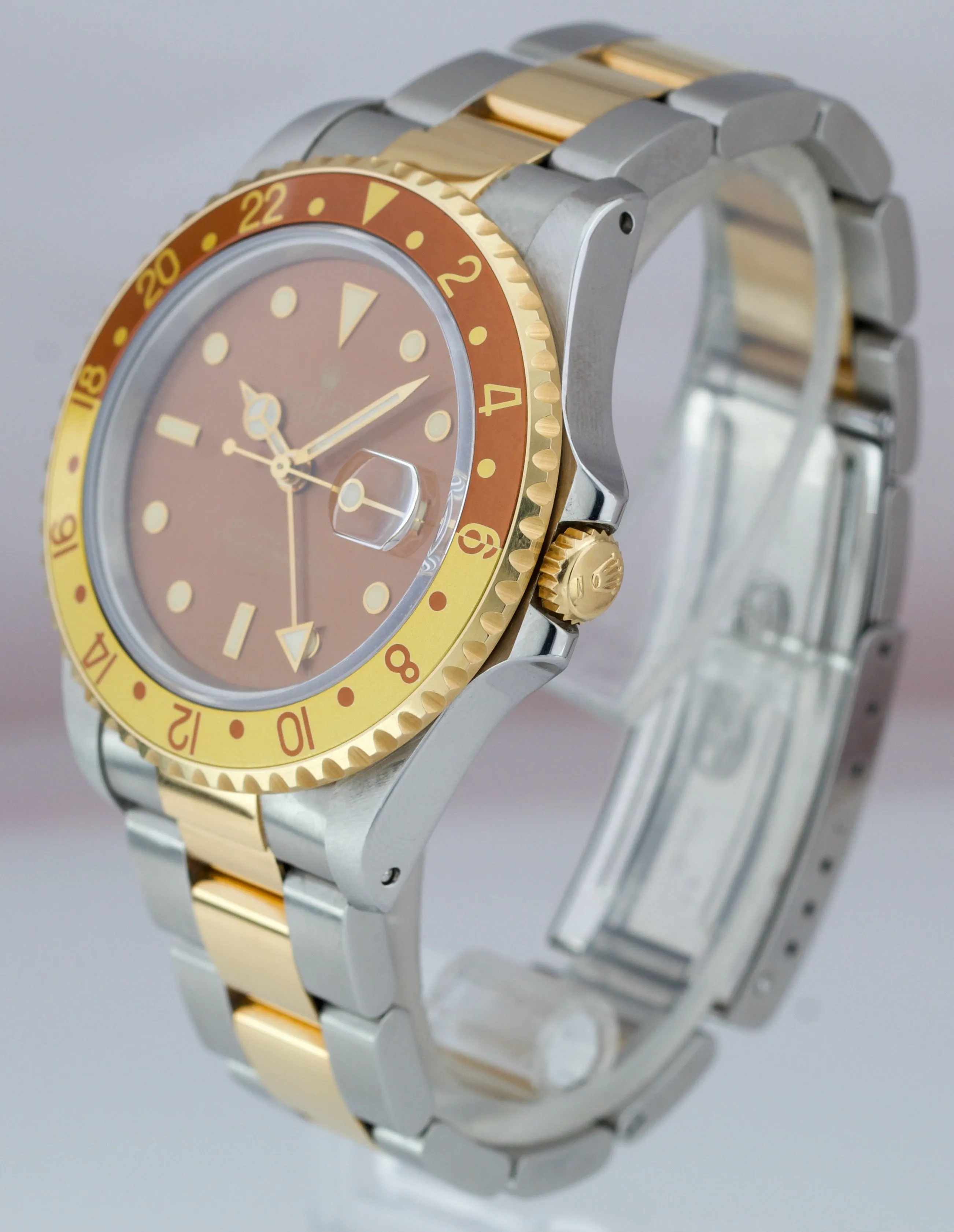 1991 Rolex GMT-Master II Brown Root Beer GREEN STICKER Two-Tone Gold 16713 Watch