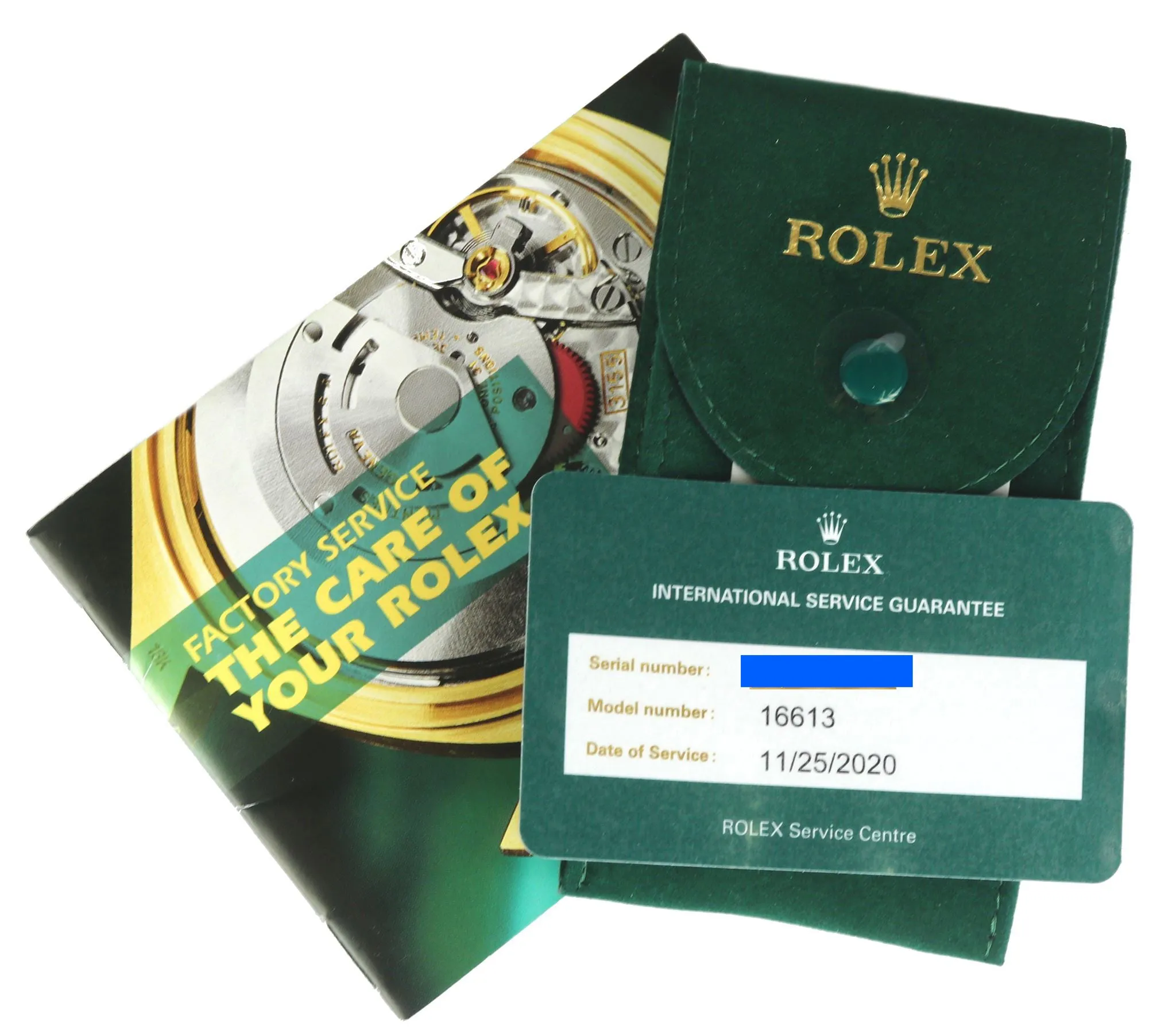 2020 ROLEX SERVICE Submariner SWISS ONLY Date Blue 16613 Two-Tone 18K Gold 1999