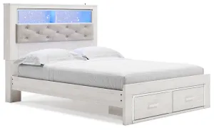 Altyra White Queen Upholstered Bookcase Bed with Storage