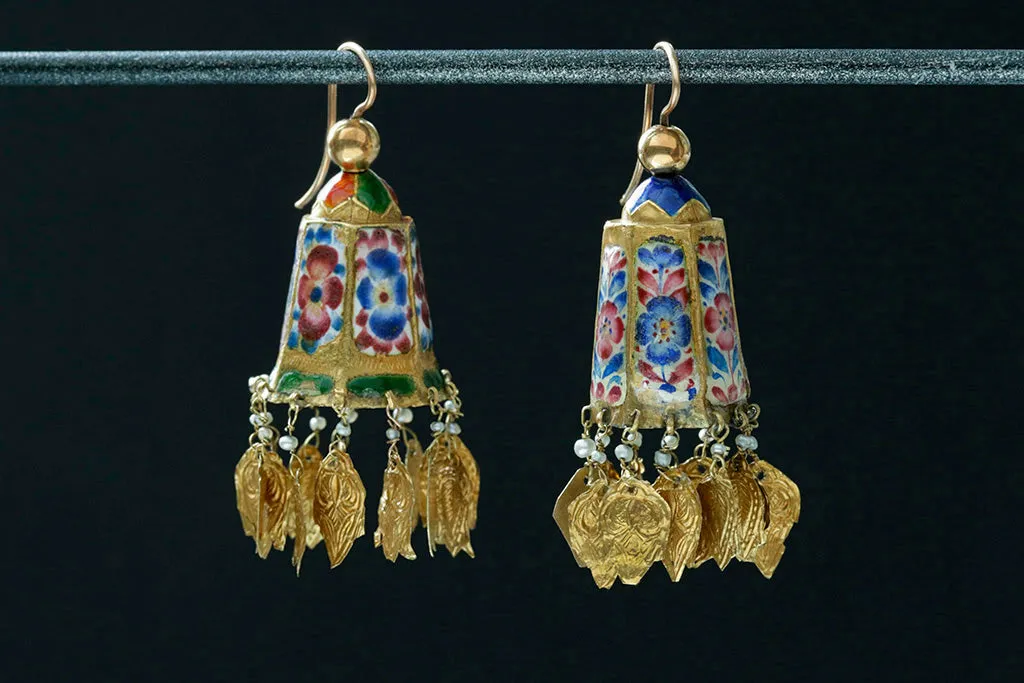 Antique Persian Gold & Enamel Earrings