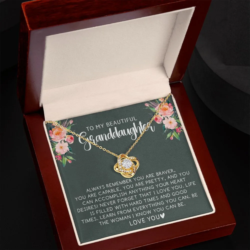 Beautiful Granddaughter - Brave | 14k White Gold and Steel Necklace