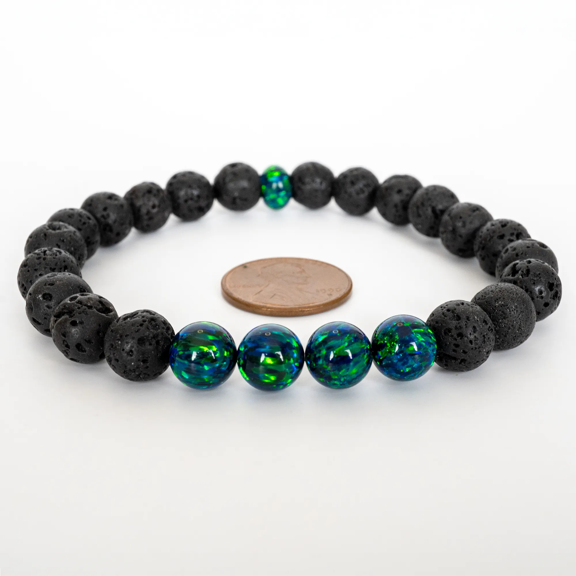 Black Emerald Opal & Lava Stone Beaded Bracelet