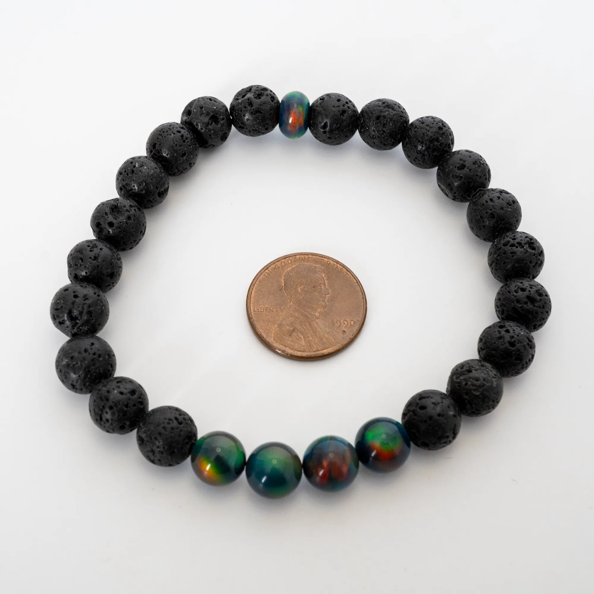 Black Rainbow Opalescence & Lava Stone Beaded Bracelet