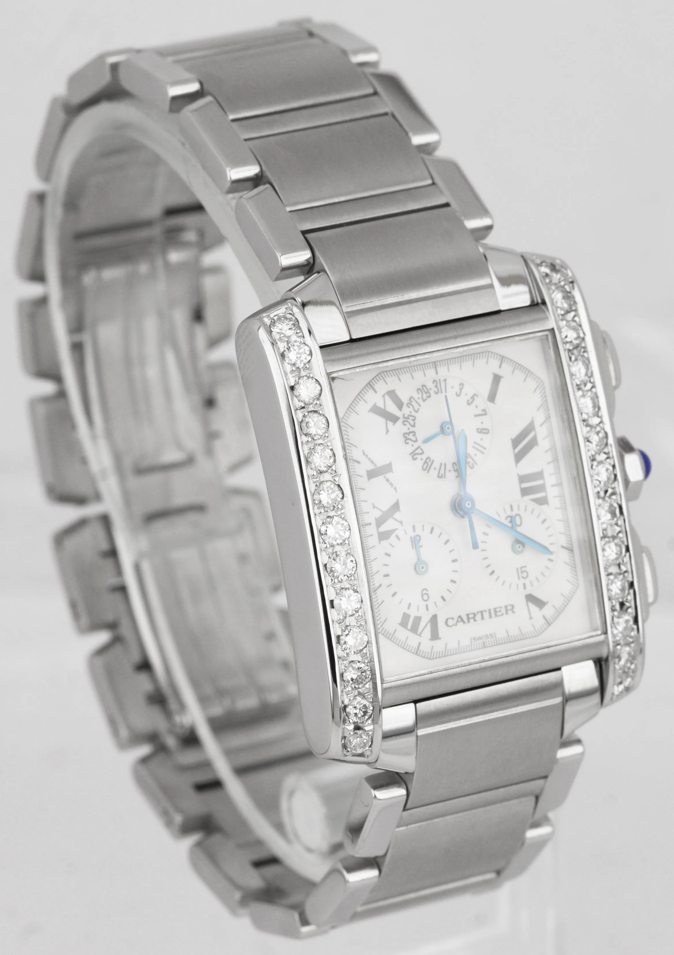 Cartier Tank Francaise Chronoflex 2303 Chronograph Diamond Quartz Watch W51001Q3
