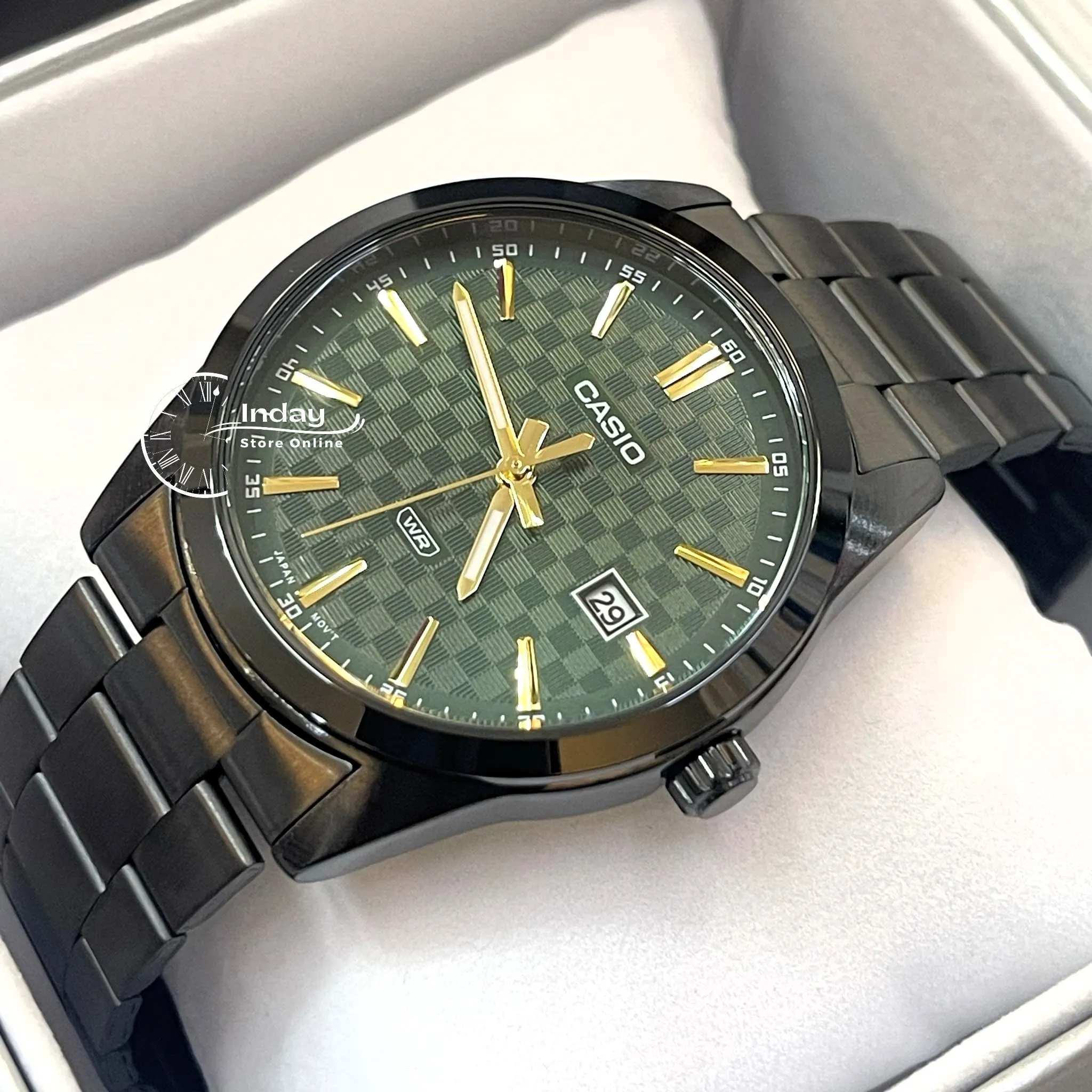 Casio Men's Watch MTP-VD03B-3A Black Color Stainless Steel Band Triple-fold Clasp Mineral Glass