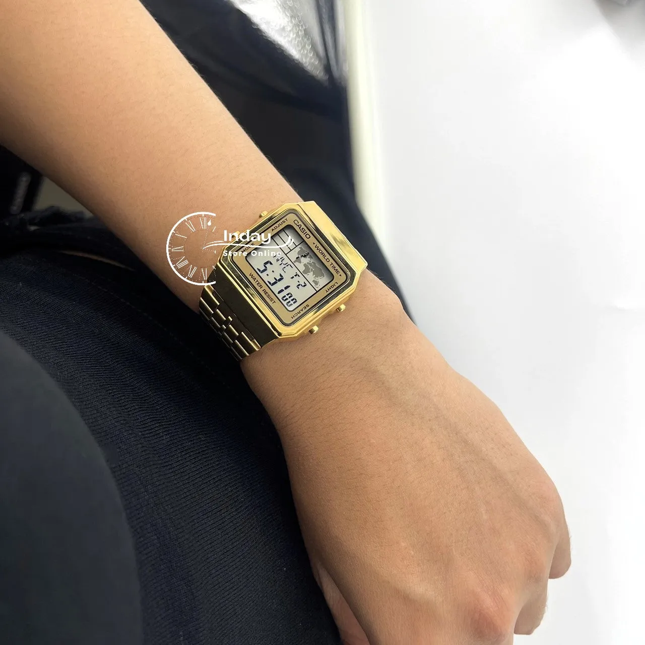 Casio Vintage Unisex Watch A500WGA-9 Gold Plated Stainless Steel Strap Self-adjustable Band