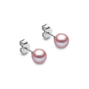 Classic Pink Freshwater Pearl Stud Earrings in 18ct White Gold
