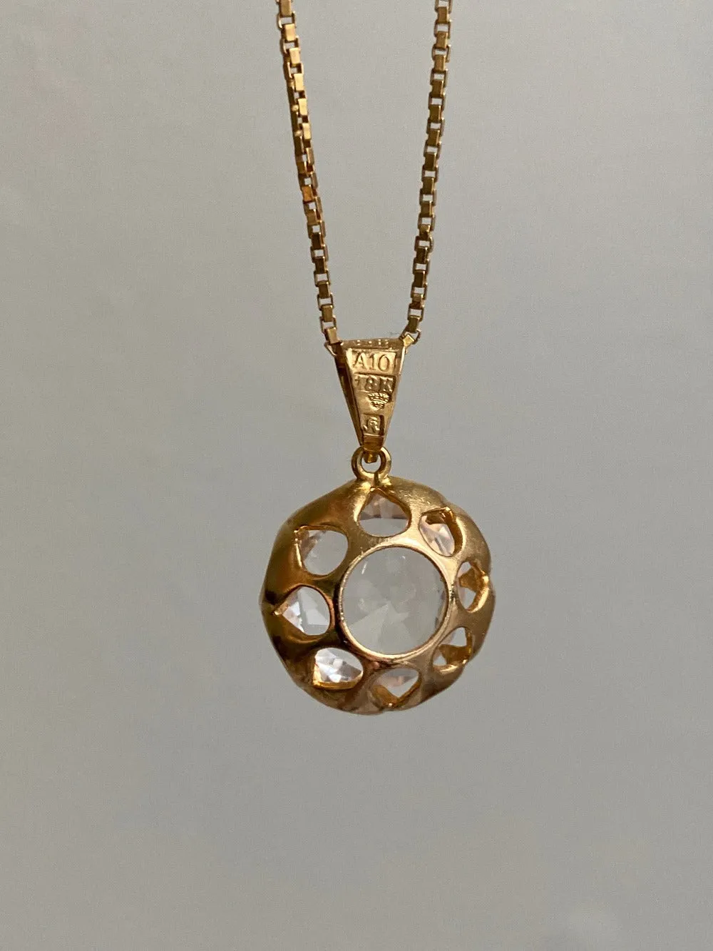 Crystal Swedish pendant necklace - Solid 18k gold - Made in 1975