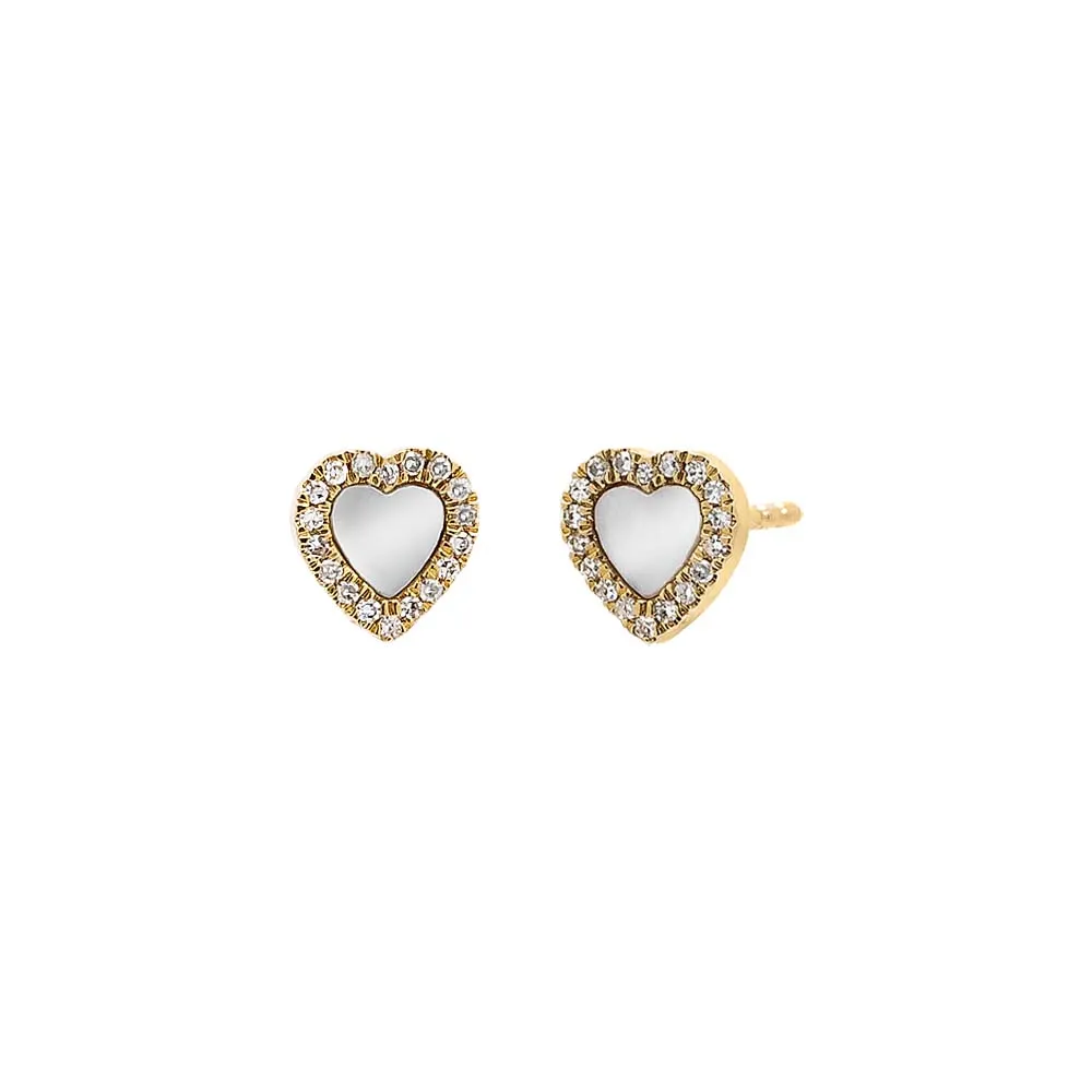 Diamond Pave Colored Stone Heart Stud Earring 14K