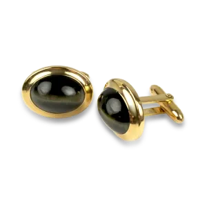 Estate 14K Yellow Gold Oval Hawk's-Eye CuffLinks