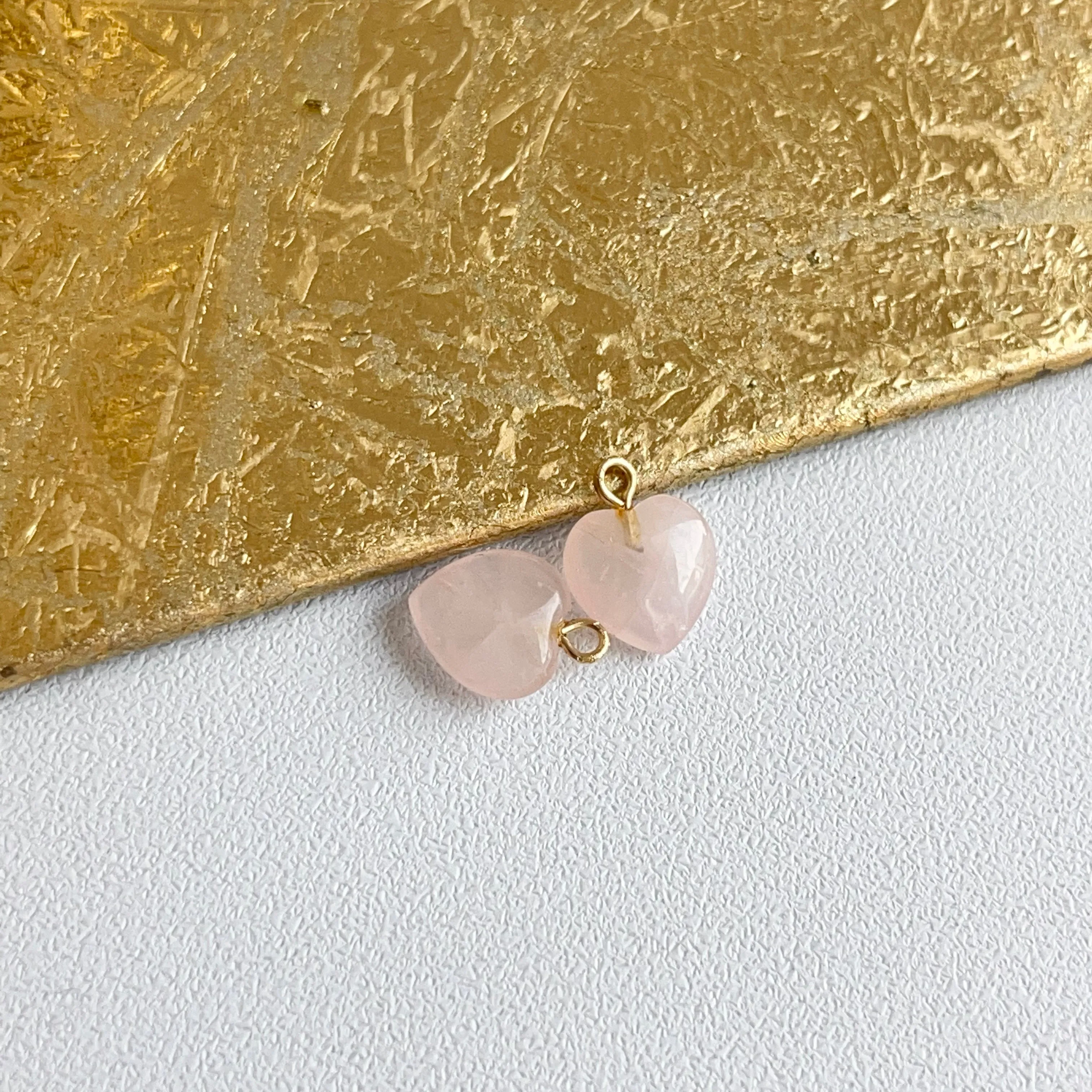 Estate 14KT Yellow Gold Rose Quartz Heart Shape Mini Earring Charms