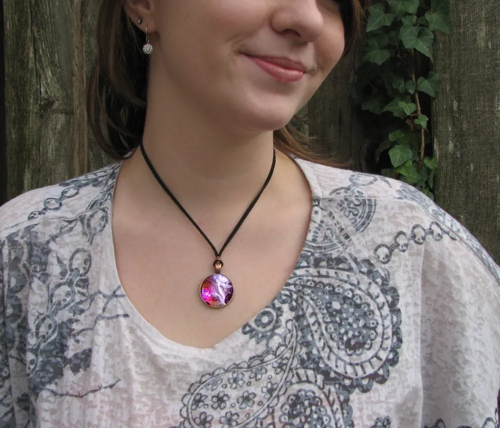 Guardian Angel Art Necklace, Reiki Energy Pendant, Colorful Artwork called "The Guardian"