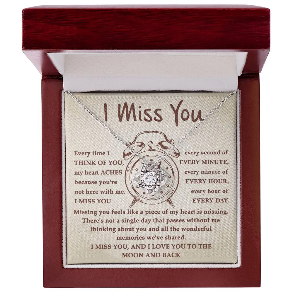 I Miss You Every Second To The Moon And Back Necklace, Love Knot Pendant Necklace