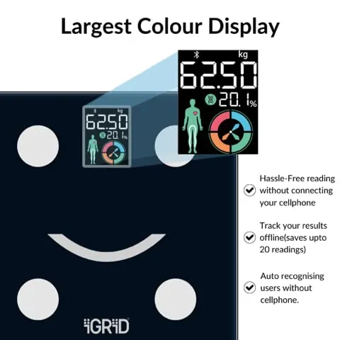 iGRiD Bluetooth Digital BMI Weight Machine| 14 Essential Parameters| PD- IGBWS890|