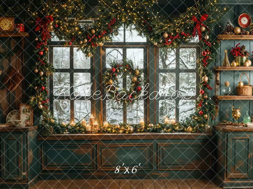Kate Christmas Vintage Green Kitchen Backdrop Designed by Emetselch