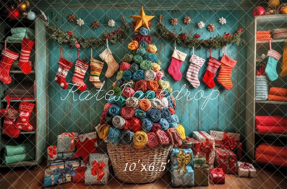 Kate Colorful Christmas Stockings Tree Backdrop Designed by Laura Bybee