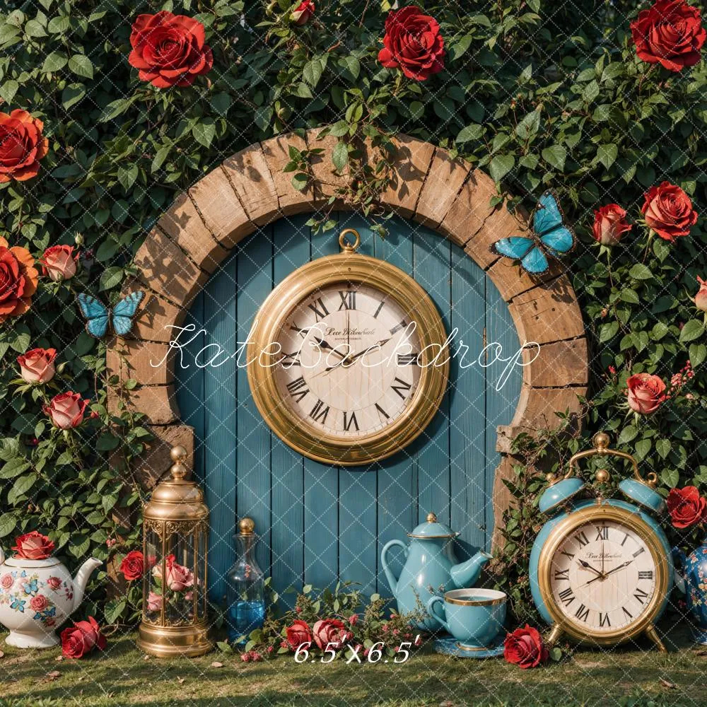 Kate Valentine Vintage Clock Garden Backdrop Designed by Emetselch