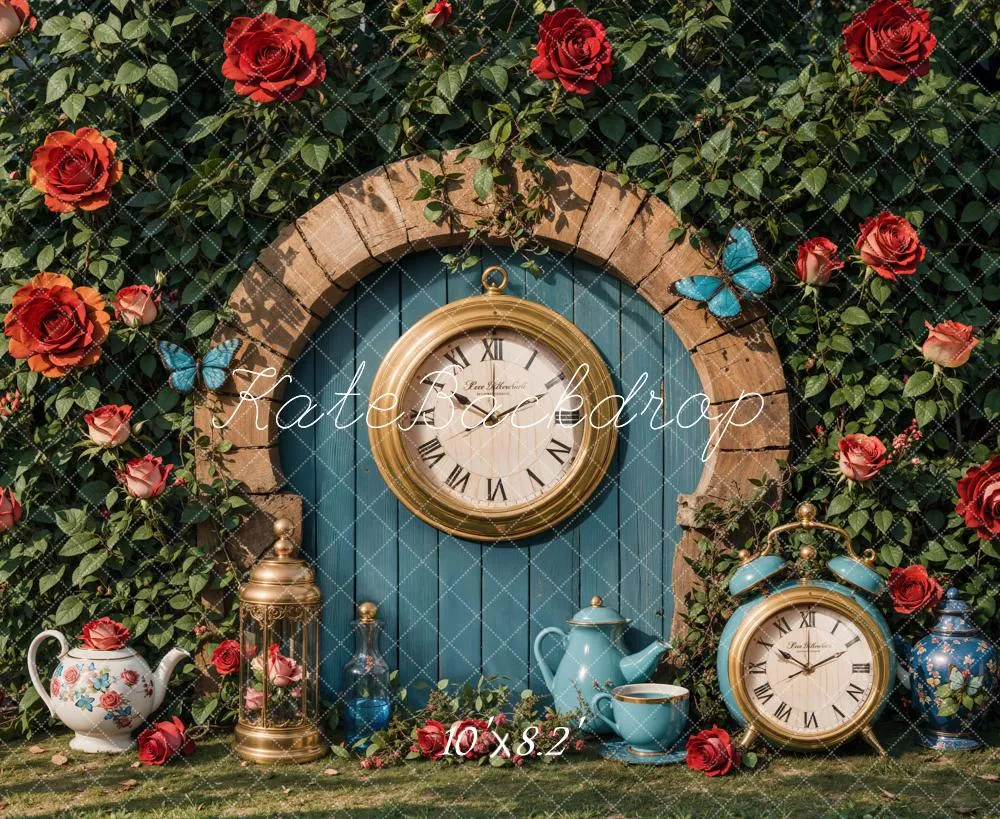 Kate Valentine Vintage Clock Garden Backdrop Designed by Emetselch