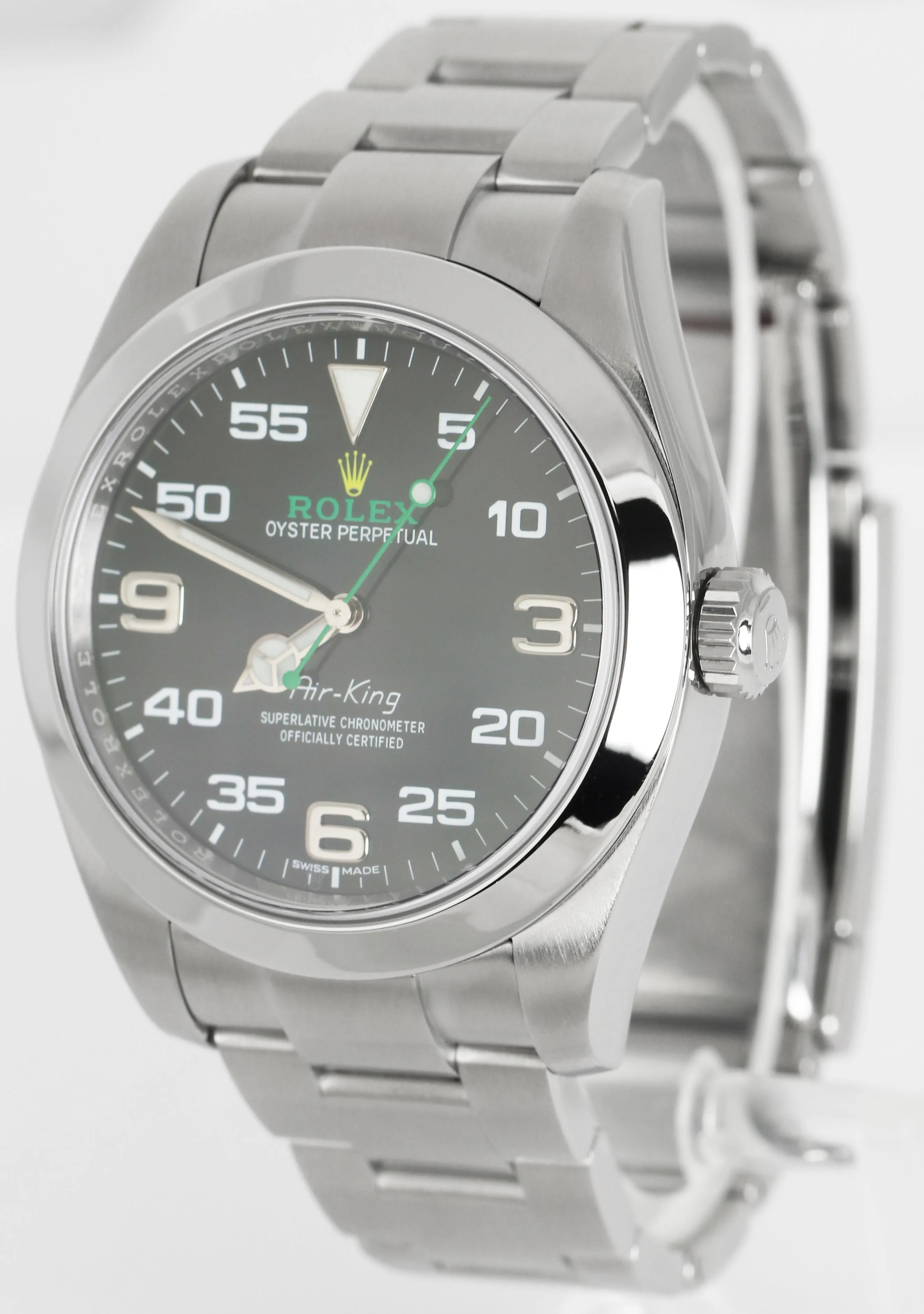 MINT Rolex Air-King 40mm Green Black Stainless Steel Arabic Oyster Watch 116900
