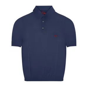 Navy Short Sleeve Pure Silk Polo Shirt