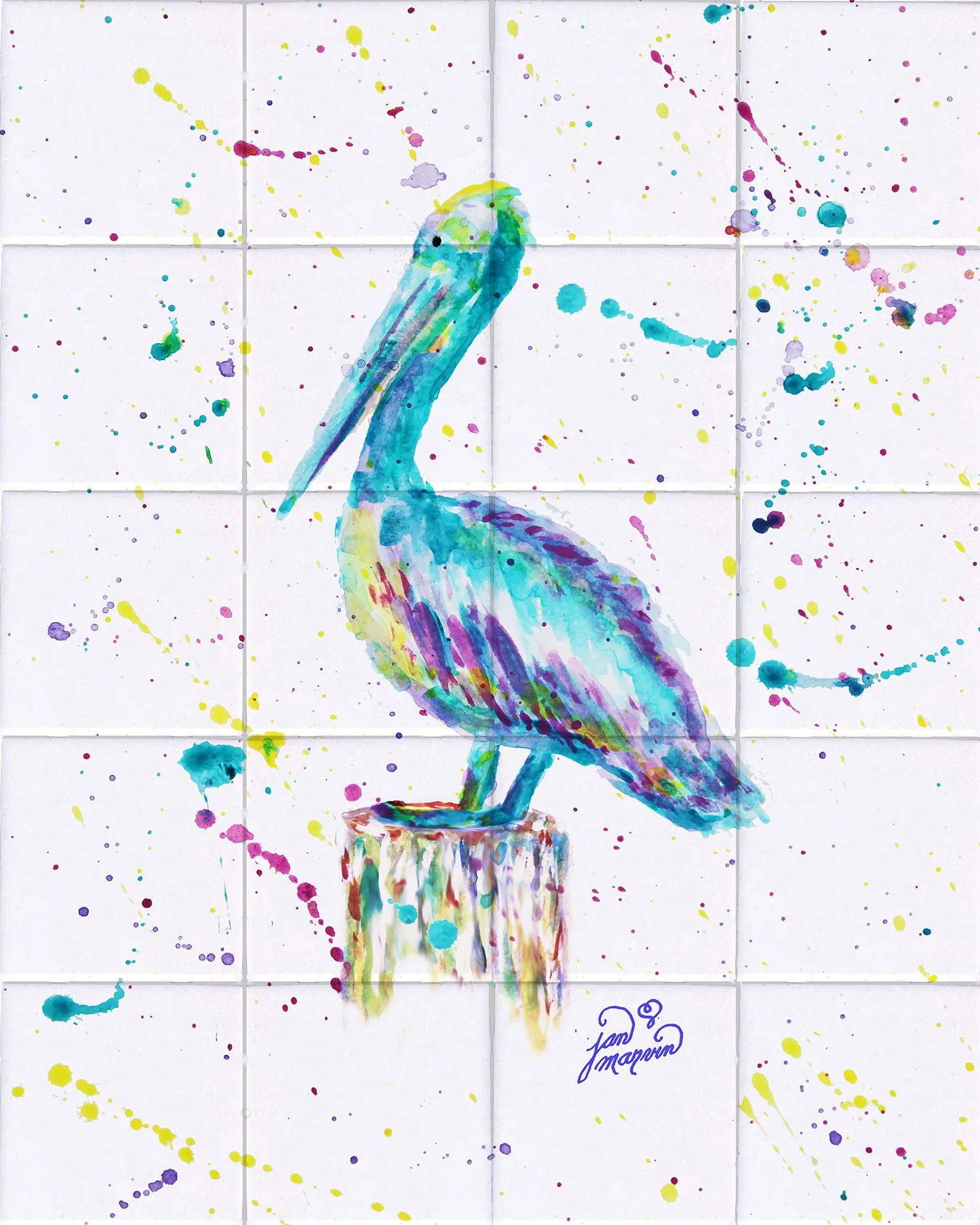 Pelican w/Paint Tile Mural, High Quality (won't fade), Indoor or Outdoor, Beach Wall Tiles, Backsplash, Shower, Mosaic