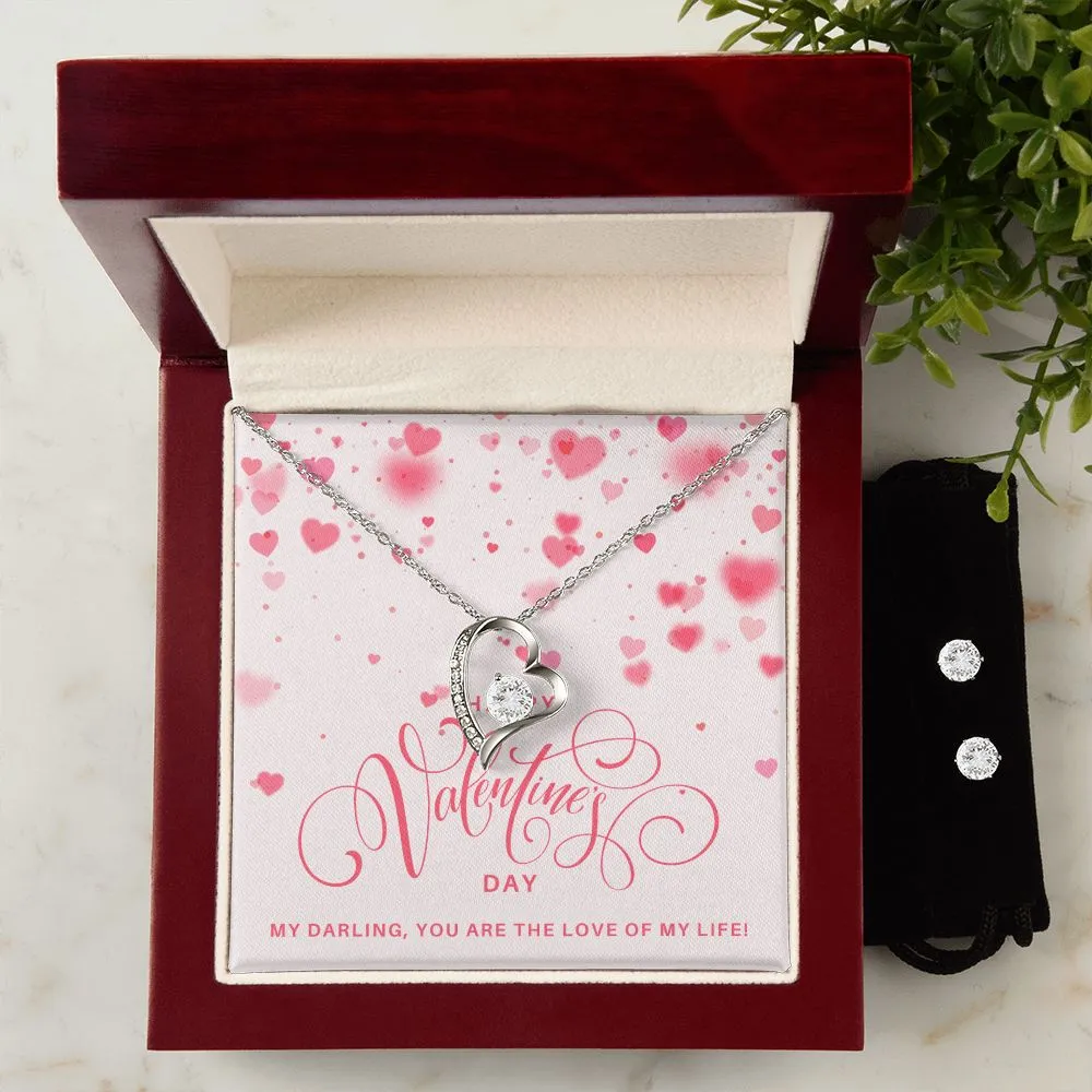 Pink Love of my Life Valentine's Forever Heart Necklace & Cubic Zirconia Earring Set
