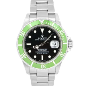 Rolex Submariner Date NO-HOLES CASE Green Black Stainless Automatic 16610 Watch