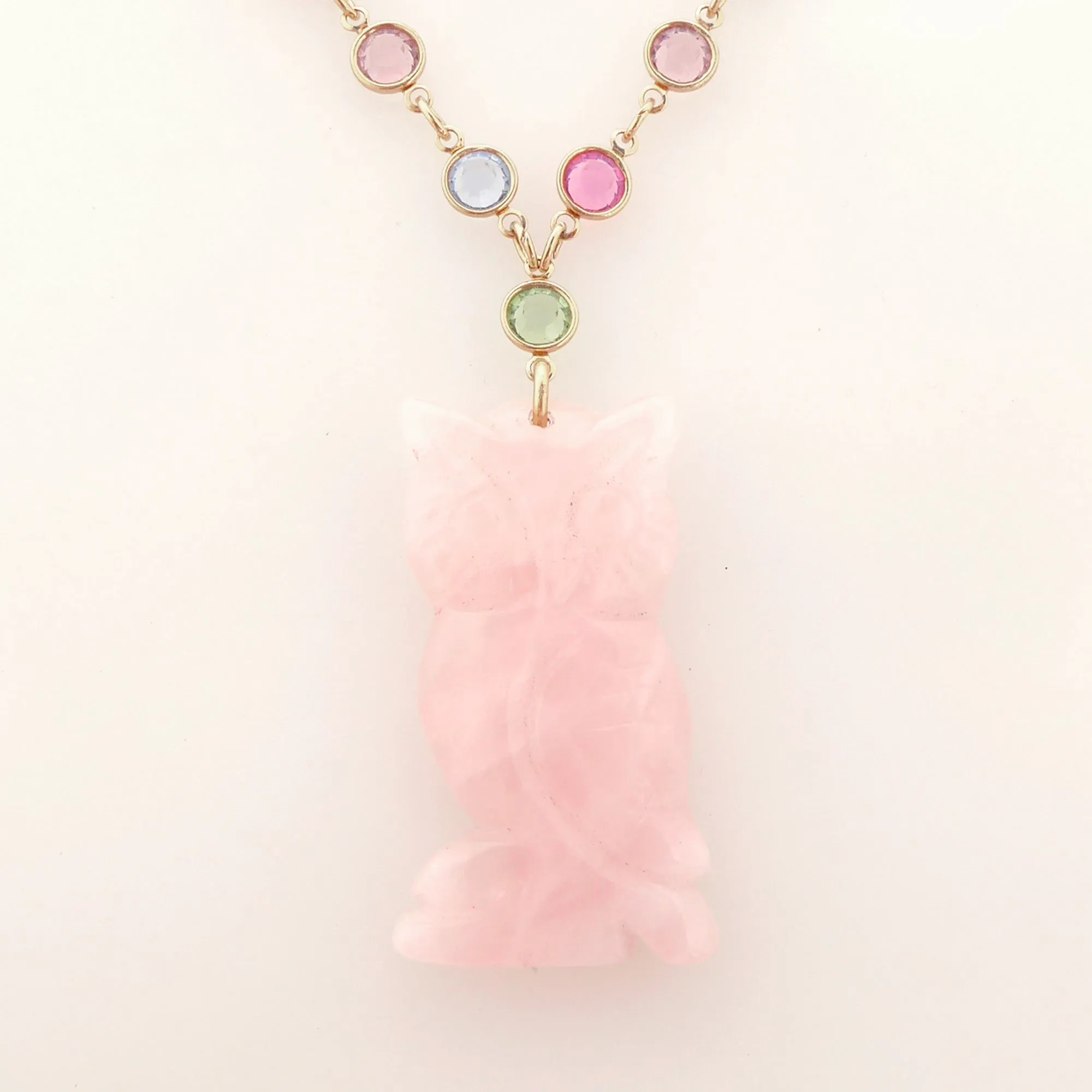 Rose quartz owl necklace