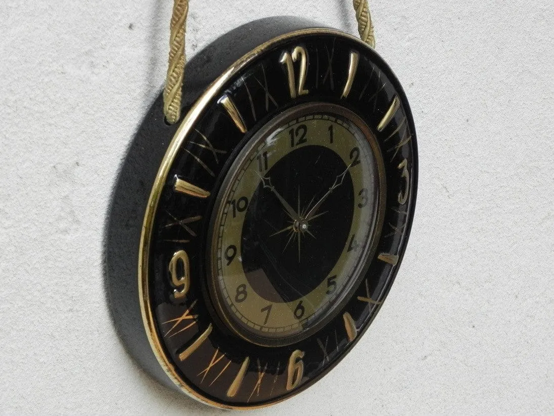 Round Ceramic Black Gold Rope Wall Clock