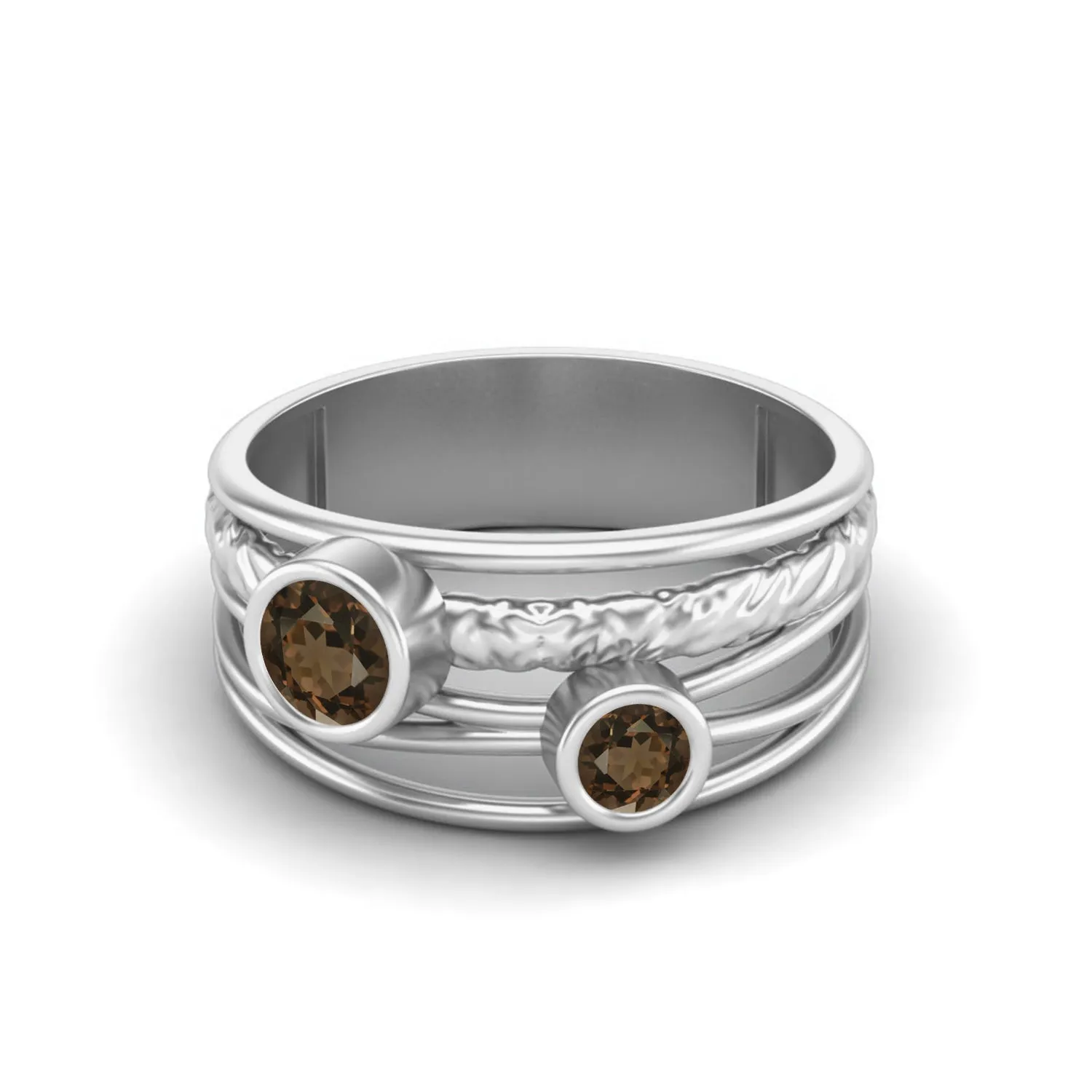Round Shaped Bezel Set Smoky Quartz Wedding Ring 925 Sterling Silver Promise Ring