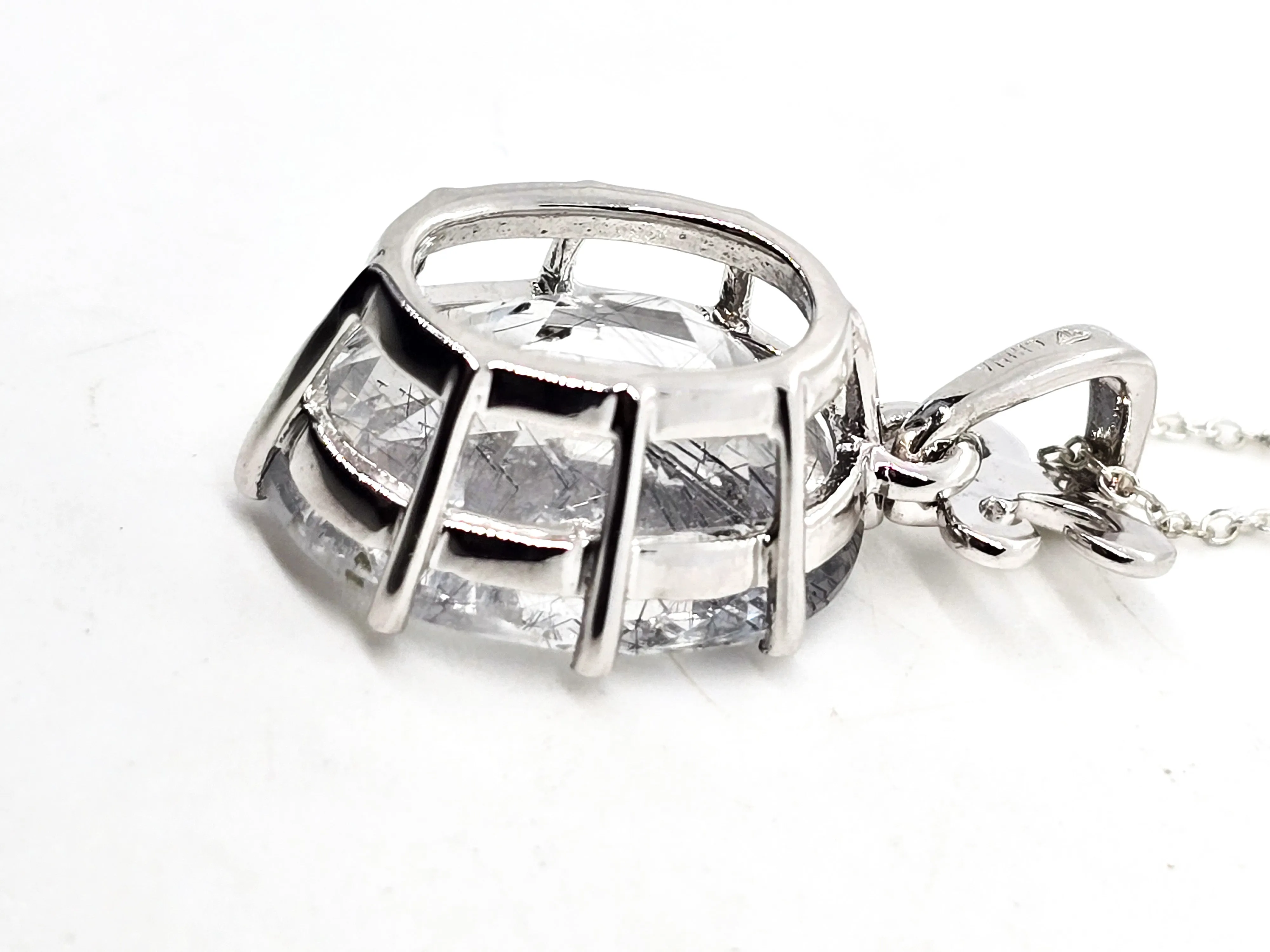 Rutilated Black Tourmaline in Quartz Fleur de Lis sterling silver pendant necklace