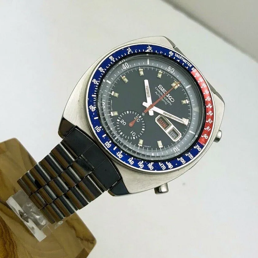 Seiko 6139-6002 Pogue AH001M -0030T Black Dial Automatic Chronograph c. 1974 Steel 41 mm