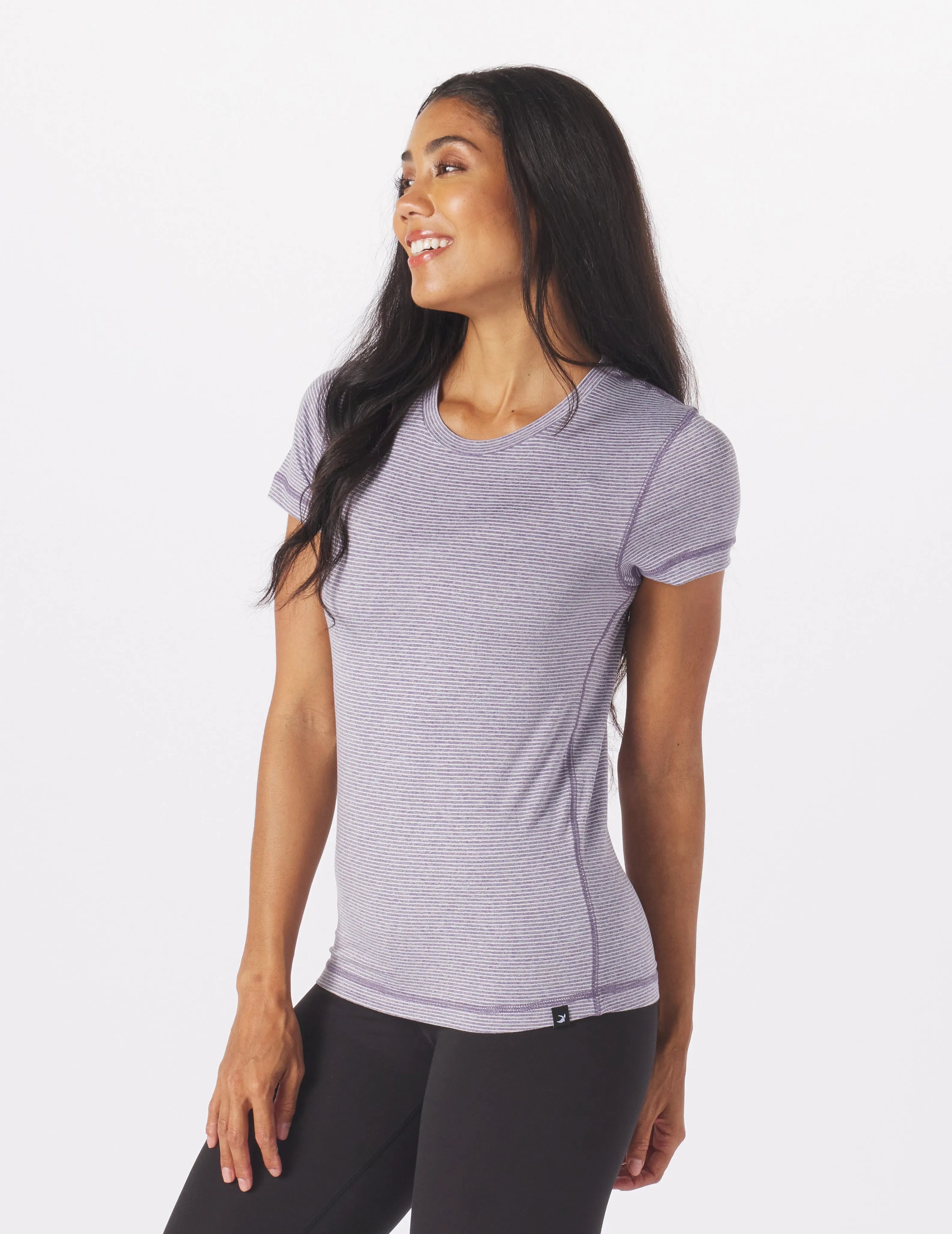 Simplicity Tee: Amethyst/Oatmilk Stripe