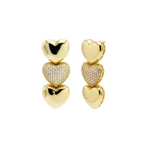 Solid/Pave Puffy Heart Drop Stud Earring