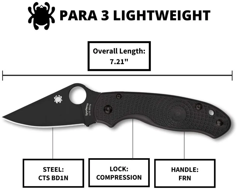 Spyderco Para 3 Lightweight 3in Black Plain Blade FRN Handle