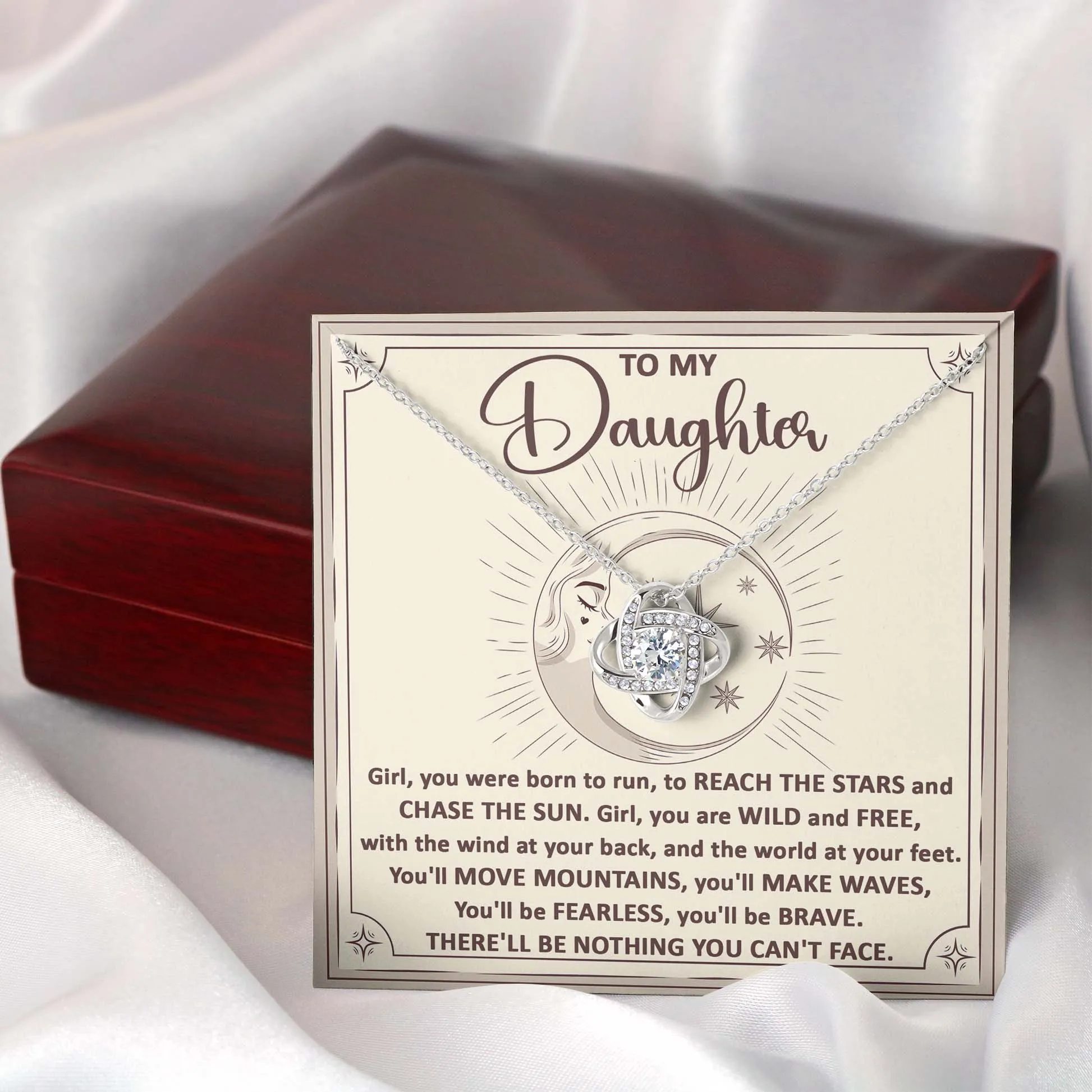 To My Daughter Chase The Sun Love Knot Necklace, Gift For Daughter