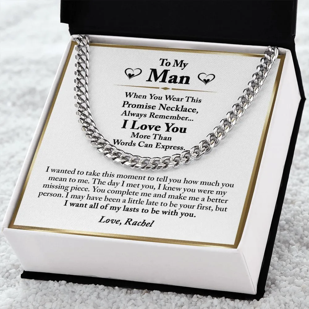 To My Man Promise Necklace Gifts for Him, Romantic Gifts For Him