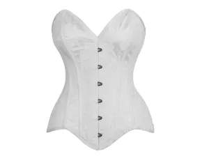 White Satin with White Lace Overlay Steel Boned Overbust Corset