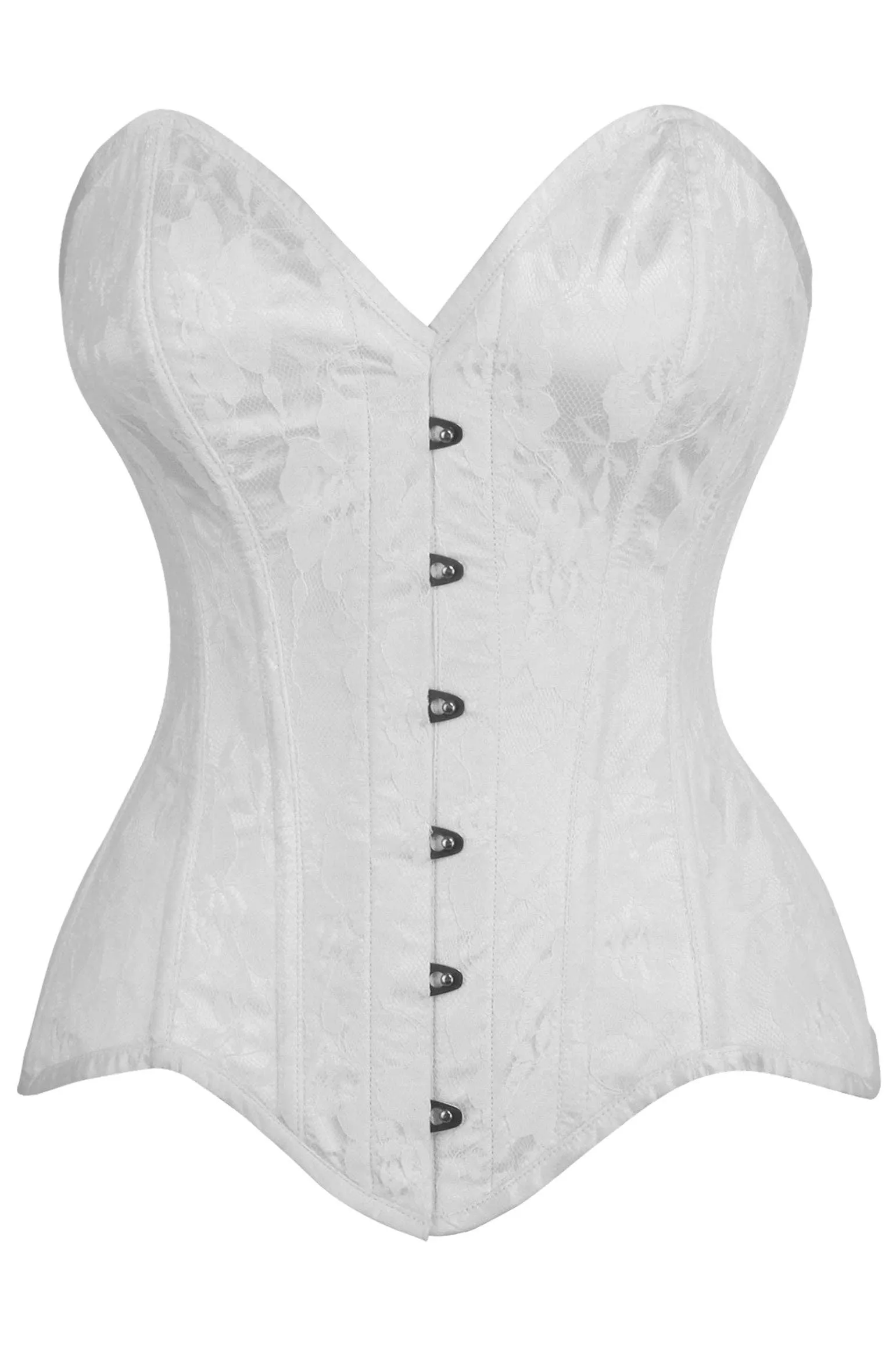 White Satin with White Lace Overlay Steel Boned Overbust Corset